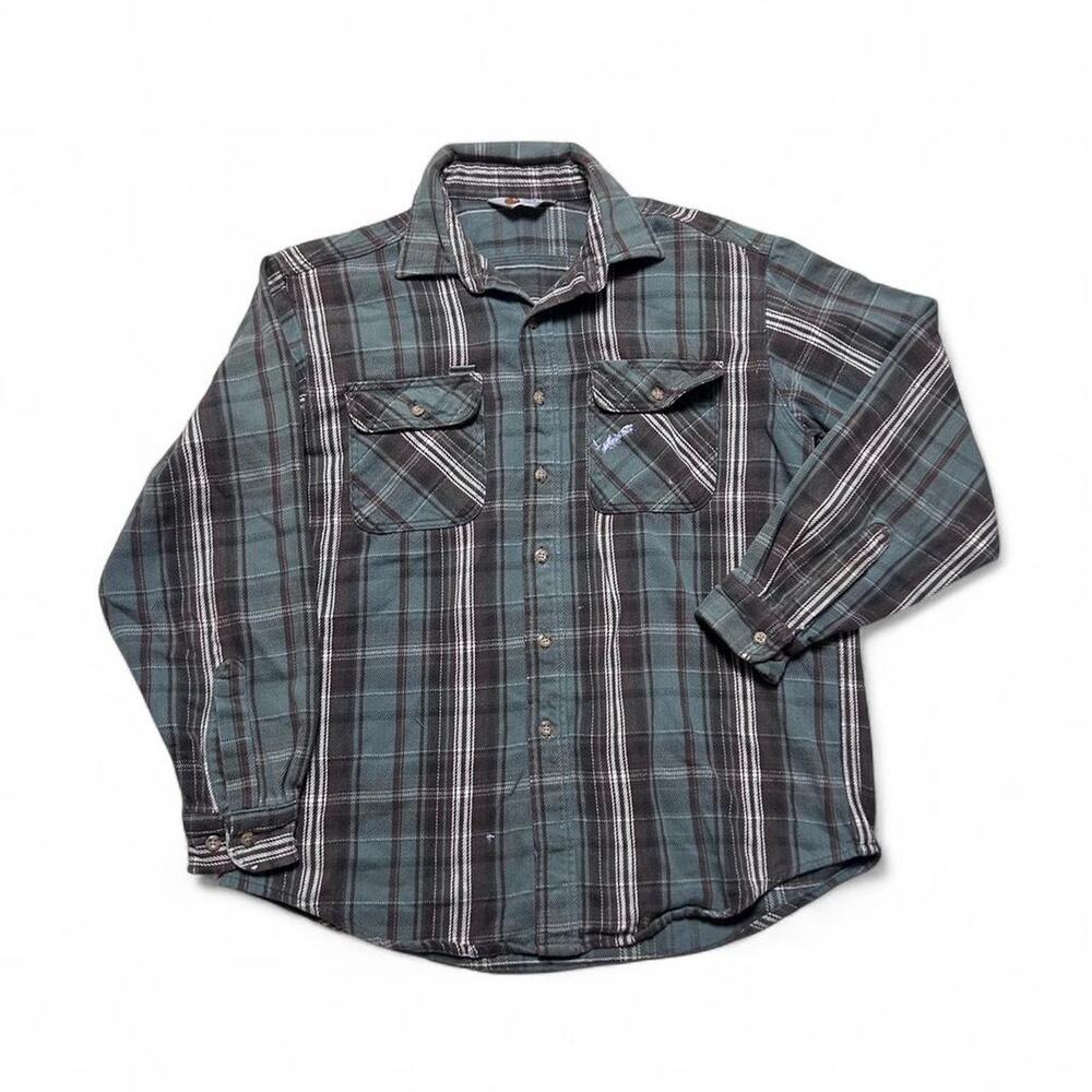 Carhartt Vintage 80s Cotton Flannel Plaid Long Sleeve Workwear Button Shirt XL
